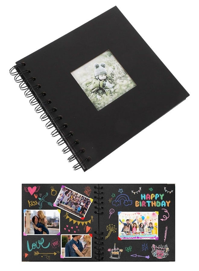 ألبوم قصاصات ورقية 20 صفحة (8 × 8 بوصة) من ورق كرافت أسود سميك 250 جرامًا لكل متر مربع، واقيات الزوايا - سجل قصاصات ورقية، إغلاق بشريط - مثالي لألبومات قصاصات الورق الخاصة بك ومشروعات الفنون والحرف اليدوية - Image 1